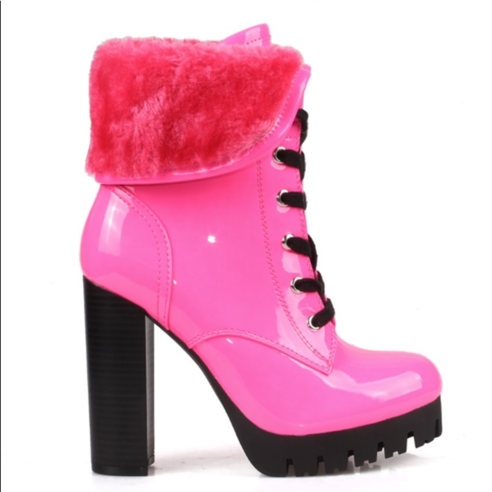 Neon Hot Pink Combat Booties - Picture 4 of 6